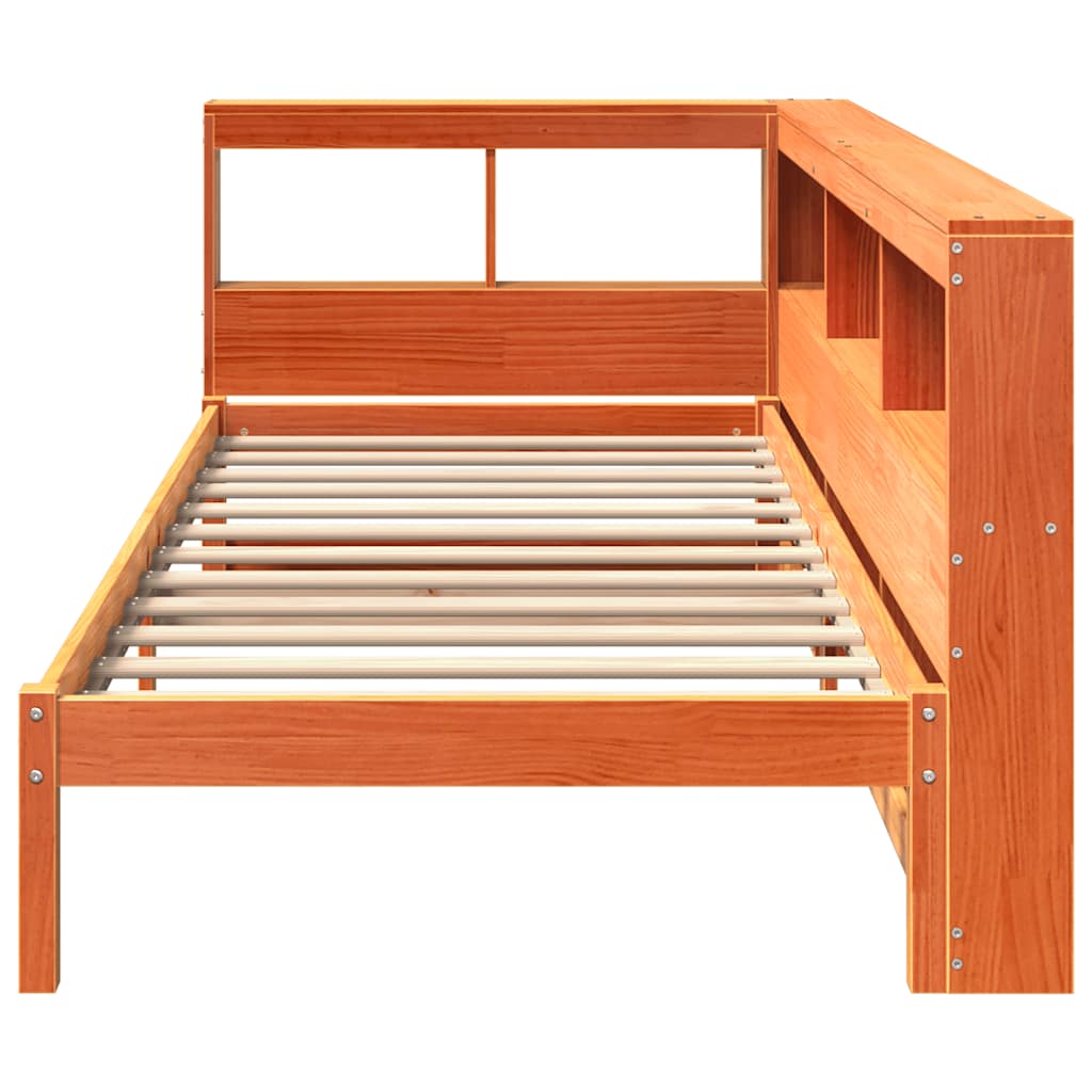 Massivholzbett mit Regal ohne Matratze Wachsbraun 90x200 cm