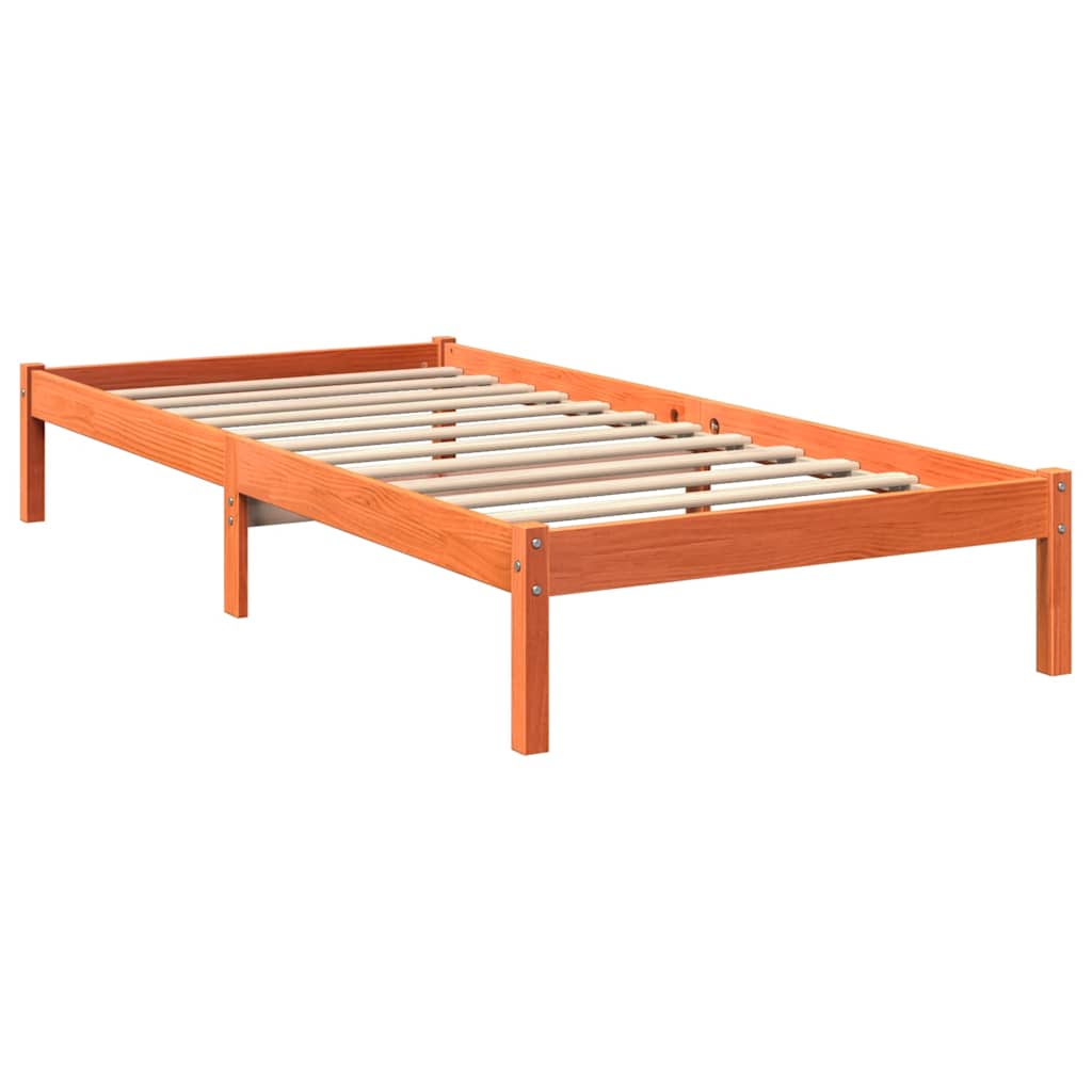 Massivholzbett mit Regal ohne Matratze Wachsbraun 90x200 cm