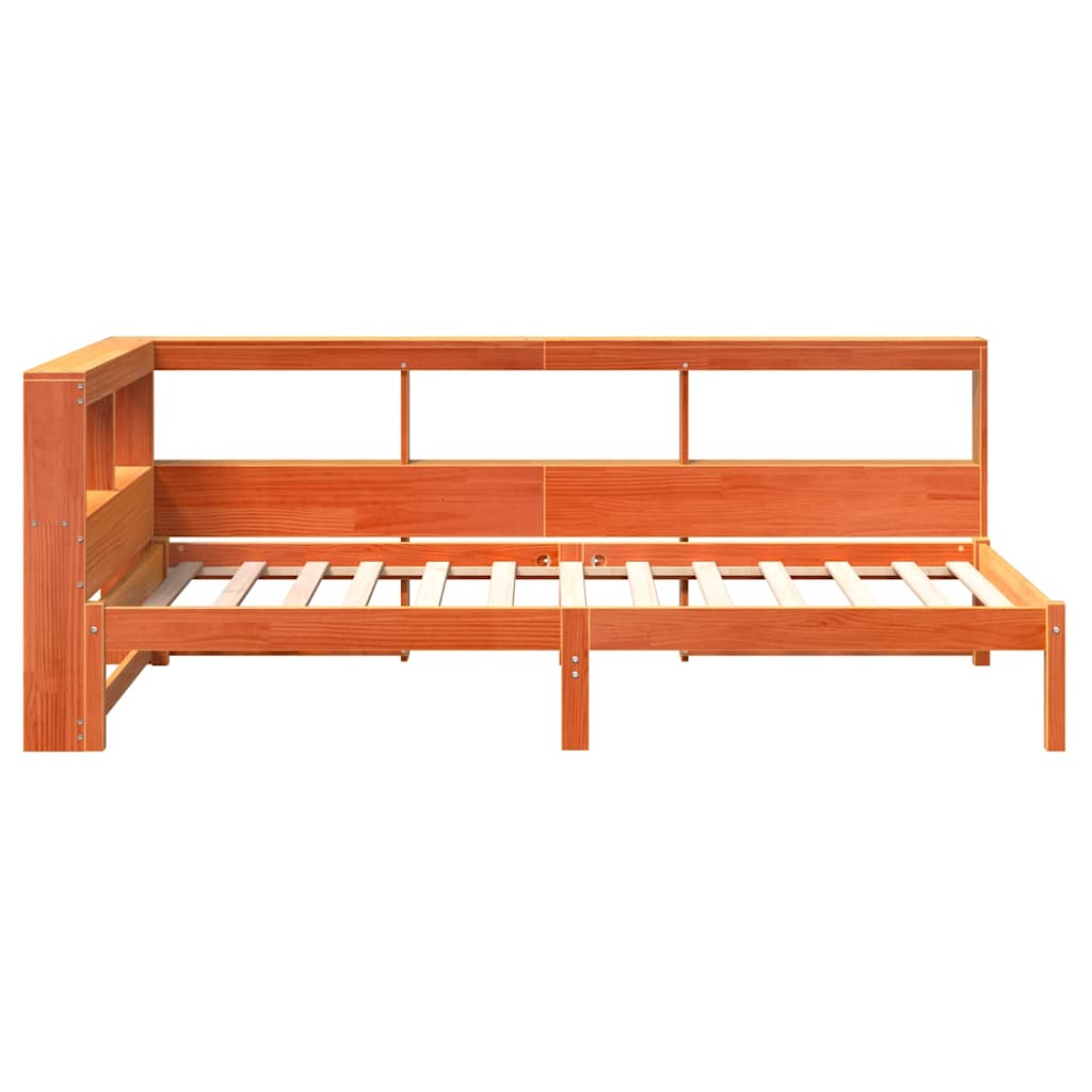 Massivholzbett mit Regal ohne Matratze Wachsbraun 90x200 cm