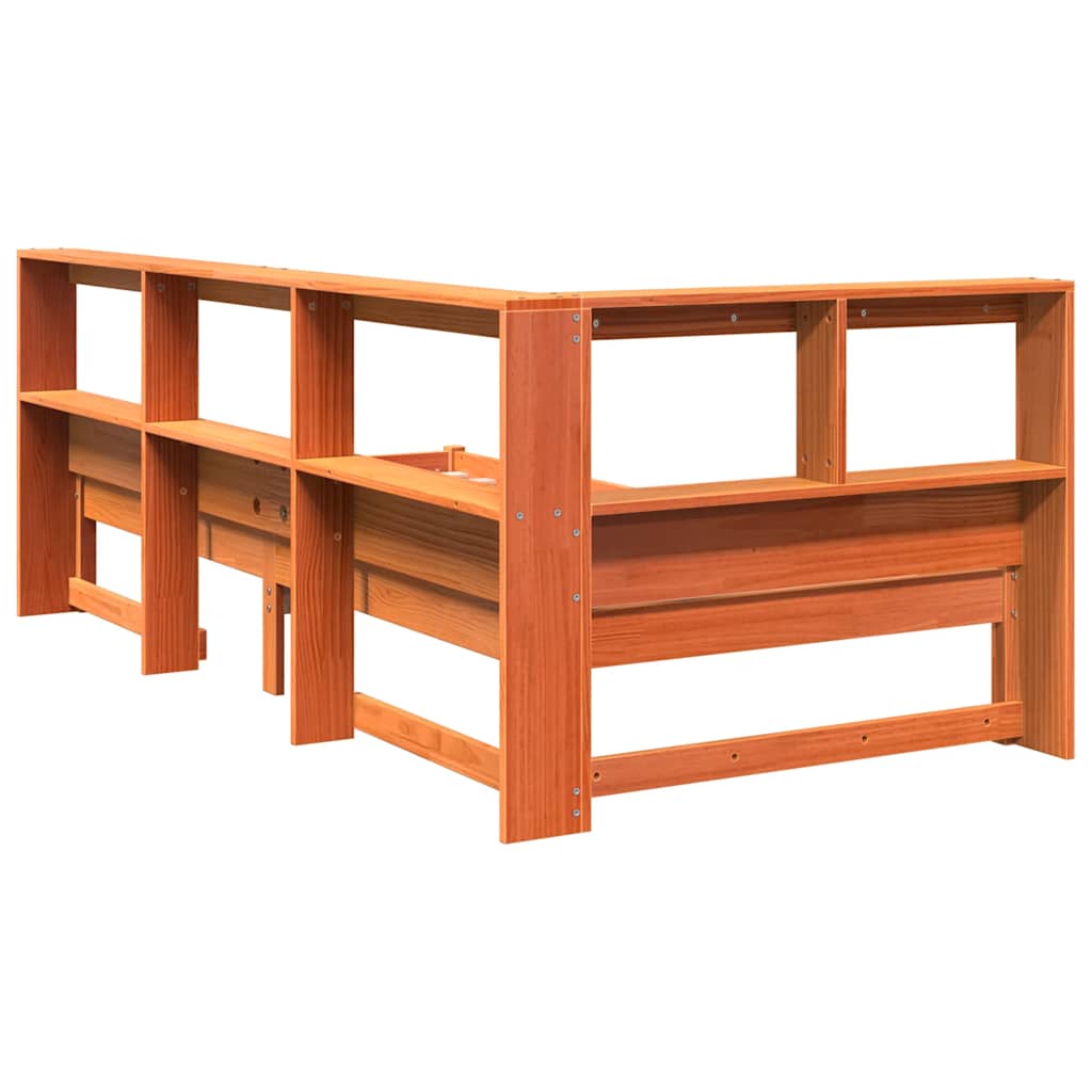 Massivholzbett mit Regal ohne Matratze Wachsbraun 90x200 cm
