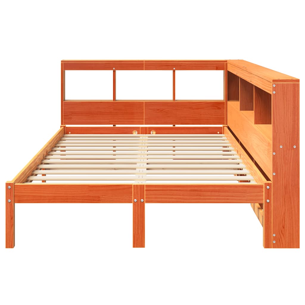 Massivholzbett mit Regal ohne Matratze Wachsbraun 135x190 cm