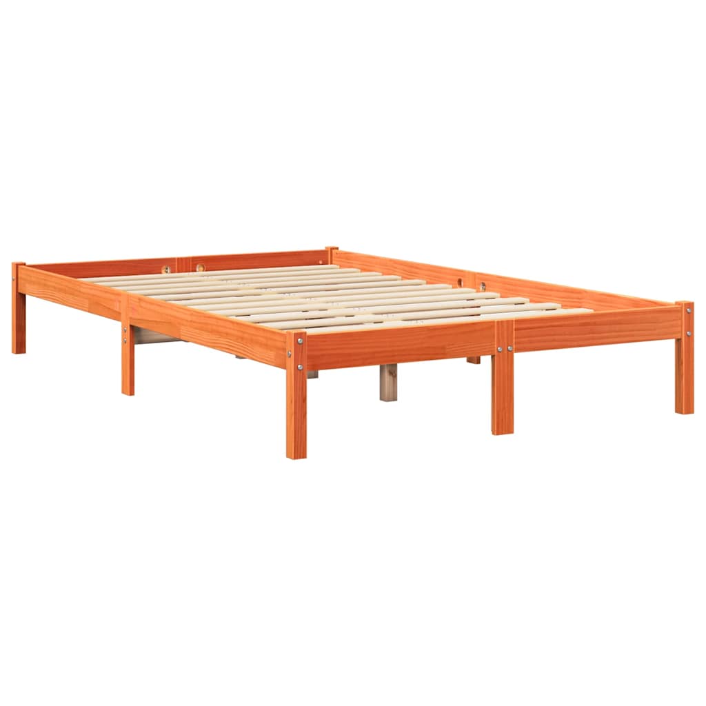Massivholzbett mit Regal ohne Matratze Wachsbraun 135x190 cm