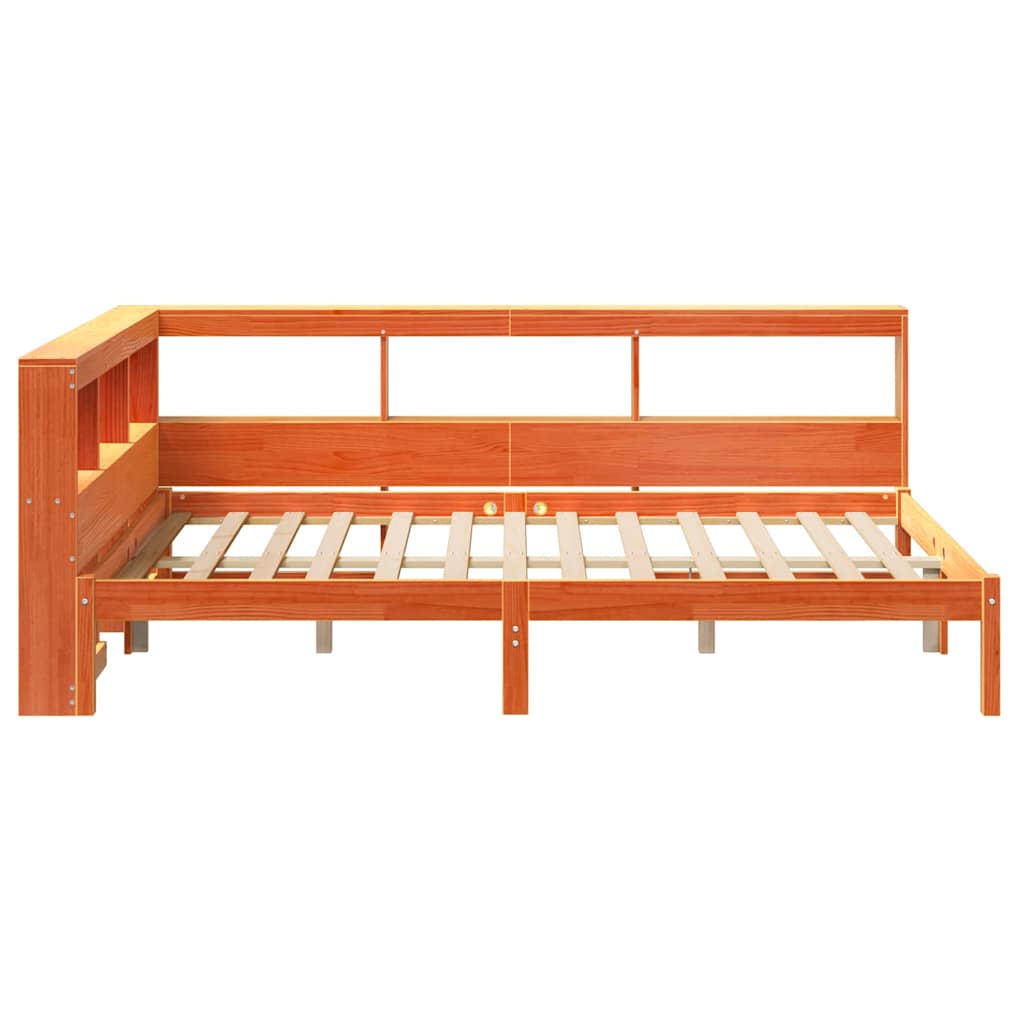Massivholzbett mit Regal ohne Matratze Wachsbraun 135x190 cm