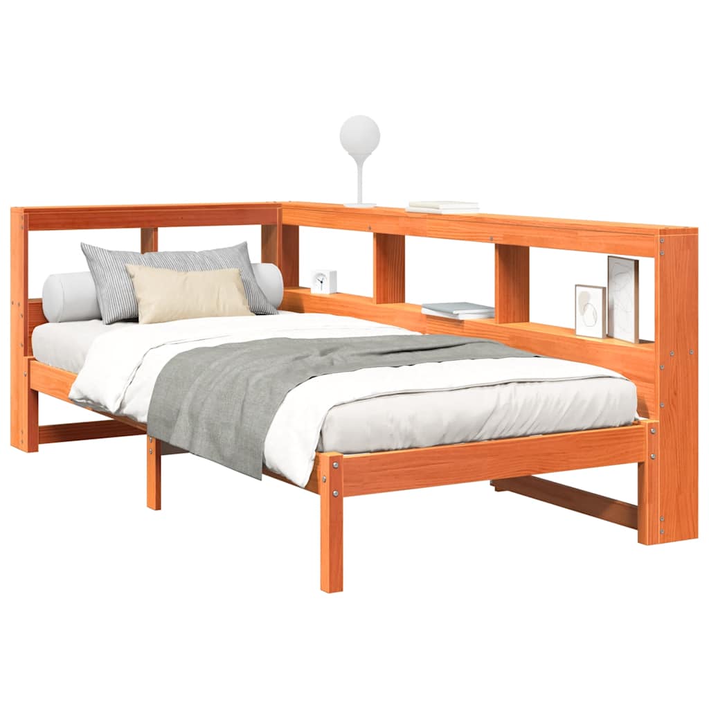 Lit en bois massif avec étagère sans matelas ciré marron 75x190 cm