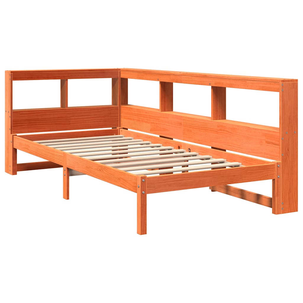 Lit en bois massif avec étagère sans matelas ciré marron 75x190 cm