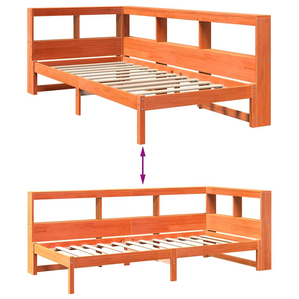 Lit en bois massif avec étagère sans matelas ciré marron 75x190 cm