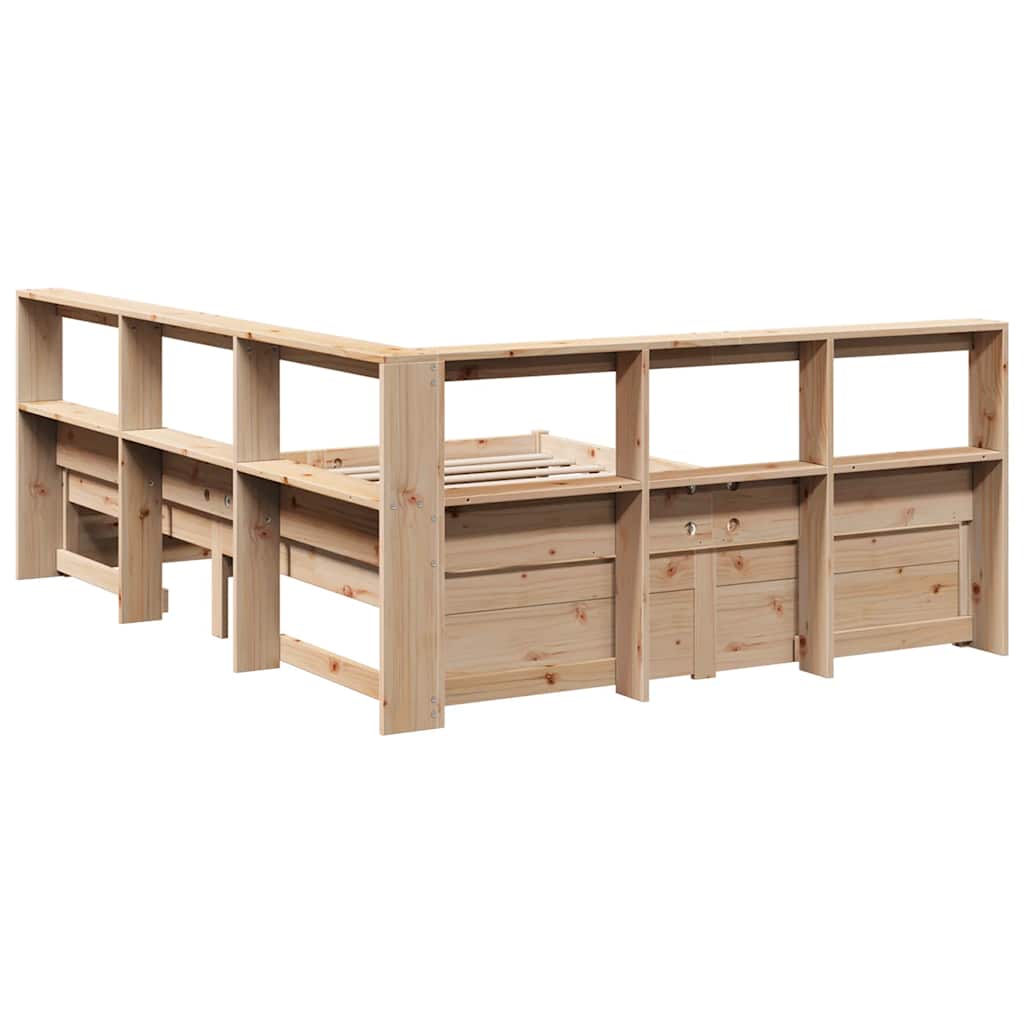 Massivholzbett mit Regal ohne Matratze 140x200 cm Kiefernholz