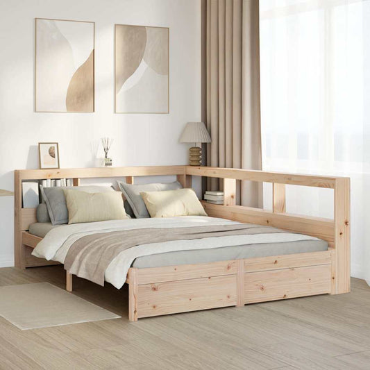 Massivholzbett mit Regal ohne Matratze 140x200 cm Kiefernholz