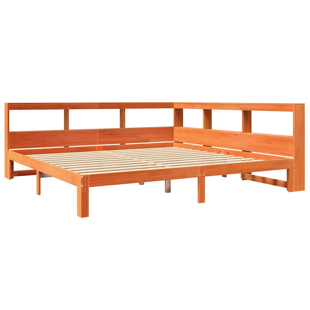 Massivholzbett mit Regal ohne Matratze Wachsbraun 180x200 cm