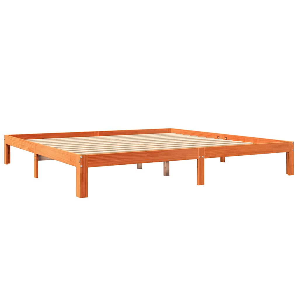 Massivholzbett mit Regal ohne Matratze Wachsbraun 180x200 cm