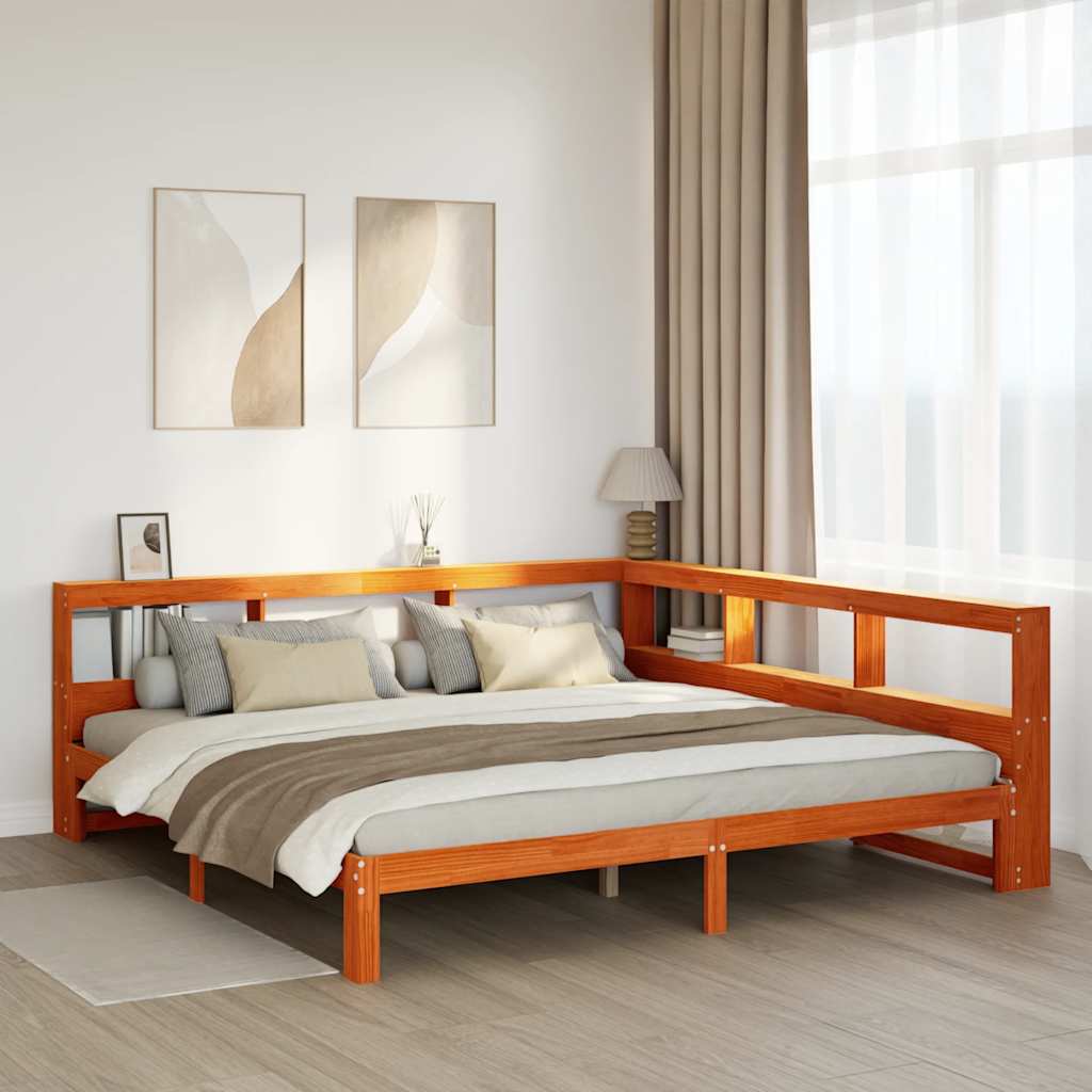 Massivholzbett mit Regal ohne Matratze Wachsbraun 180x200 cm