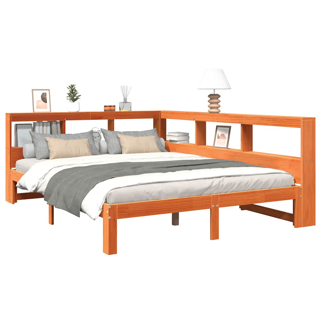 Massivholzbett mit Regal ohne Matratze Wachsbraun 140x200 cm