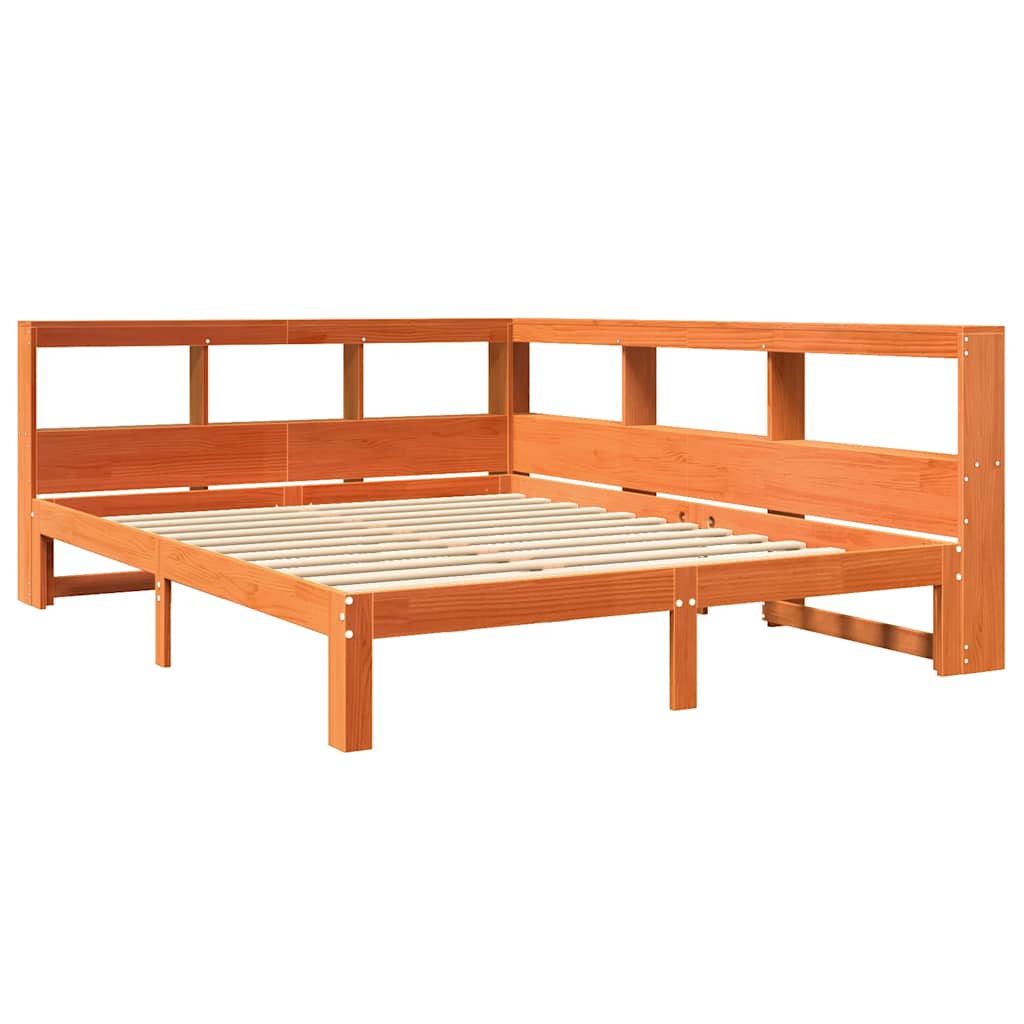 Massivholzbett mit Regal ohne Matratze Wachsbraun 140x200 cm