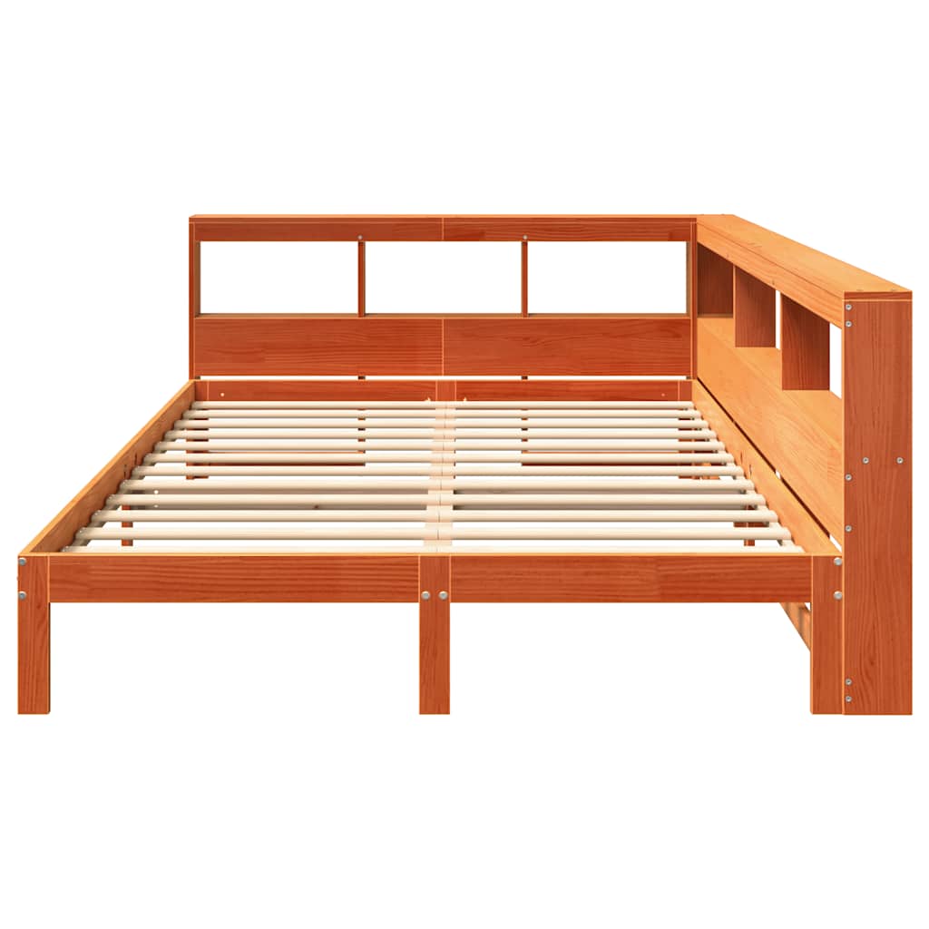 Massivholzbett mit Regal ohne Matratze Wachsbraun 140x200 cm