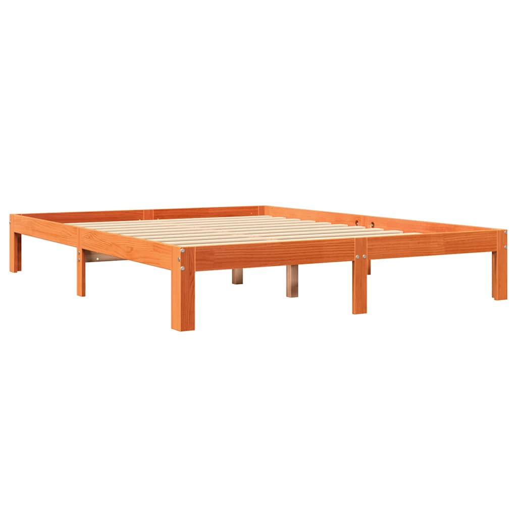 Massivholzbett mit Regal ohne Matratze Wachsbraun 140x200 cm