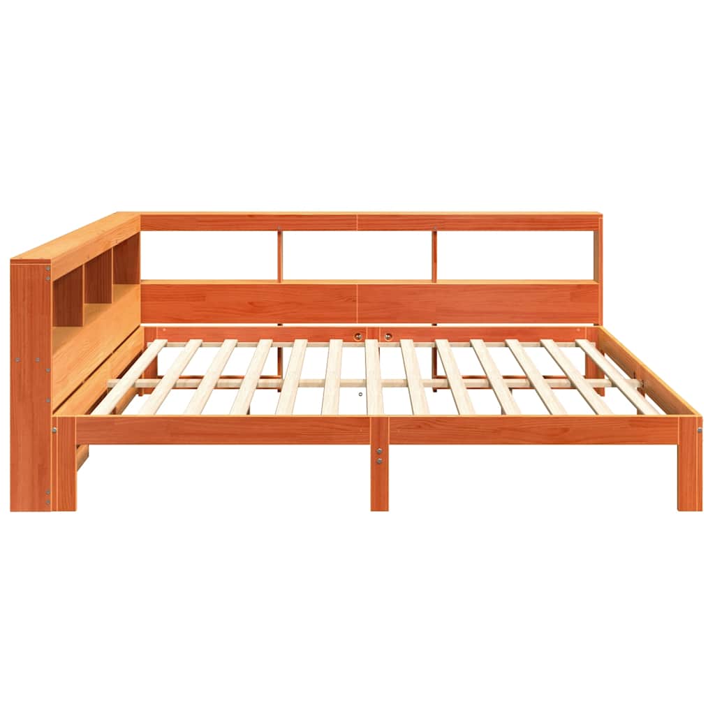 Massivholzbett mit Regal ohne Matratze Wachsbraun 140x200 cm