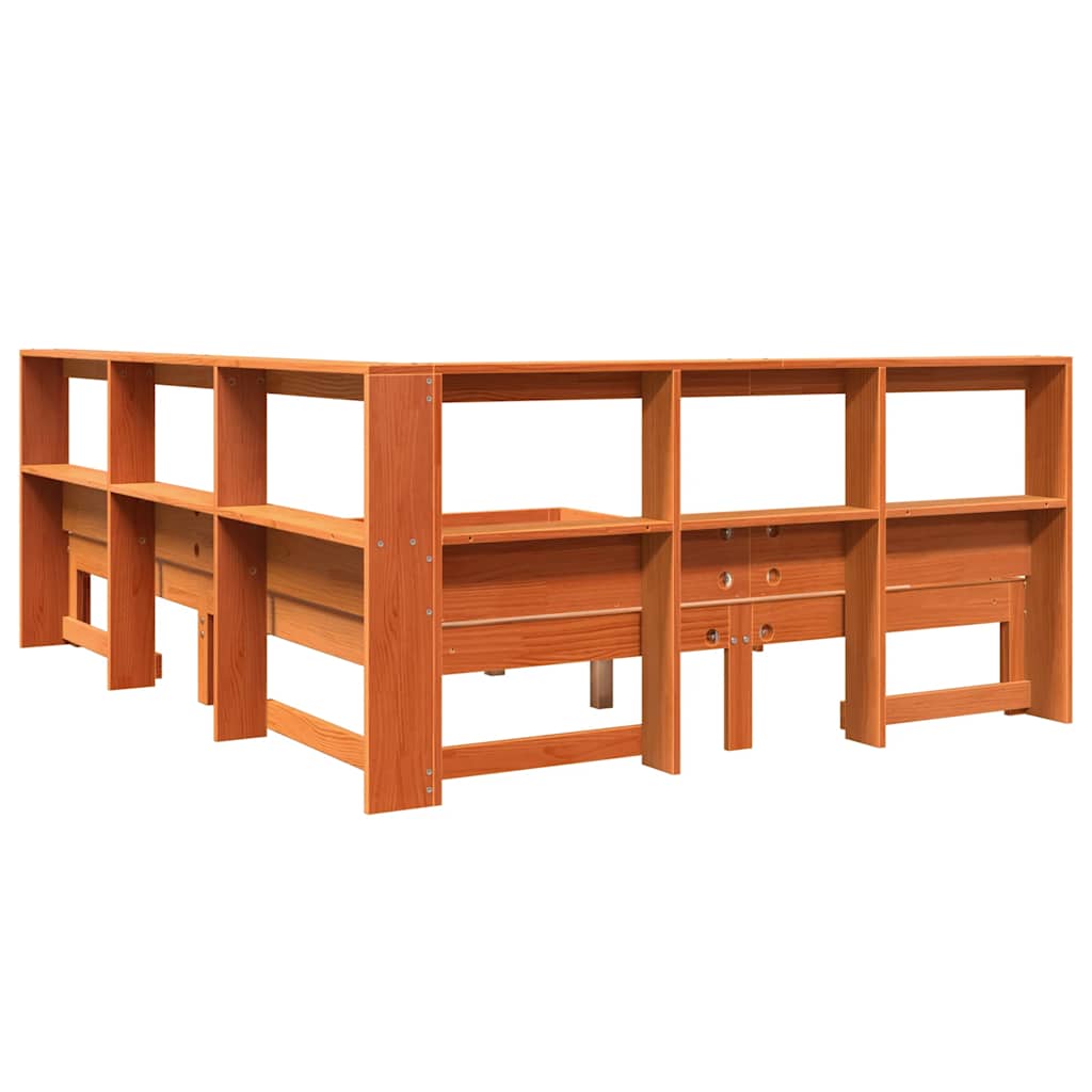 Massivholzbett mit Regal ohne Matratze Wachsbraun 140x200 cm