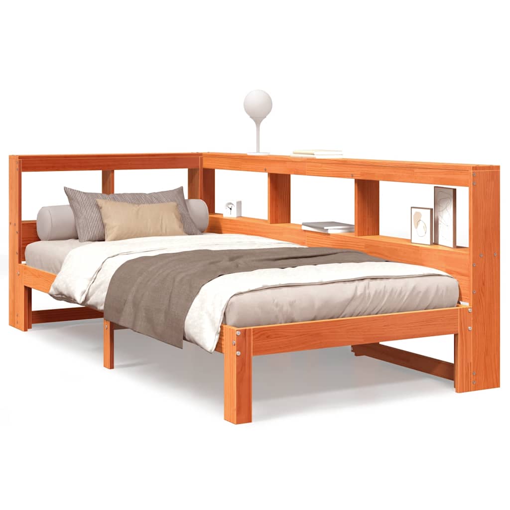 Massivholzbett mit Regal ohne Matratze Wachsbraun 90x200 cm