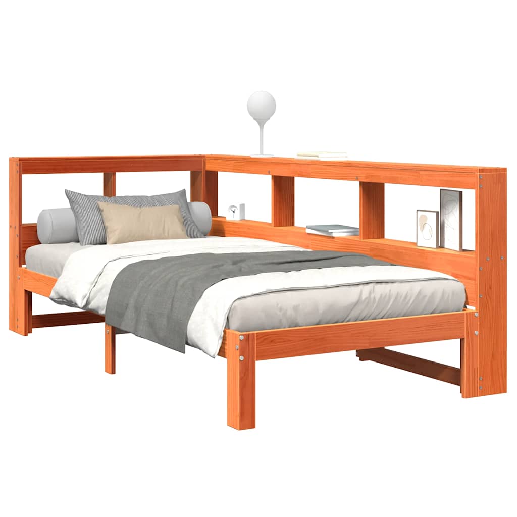 Massivholzbett mit Regal ohne Matratze Wachsbraun 90x200 cm