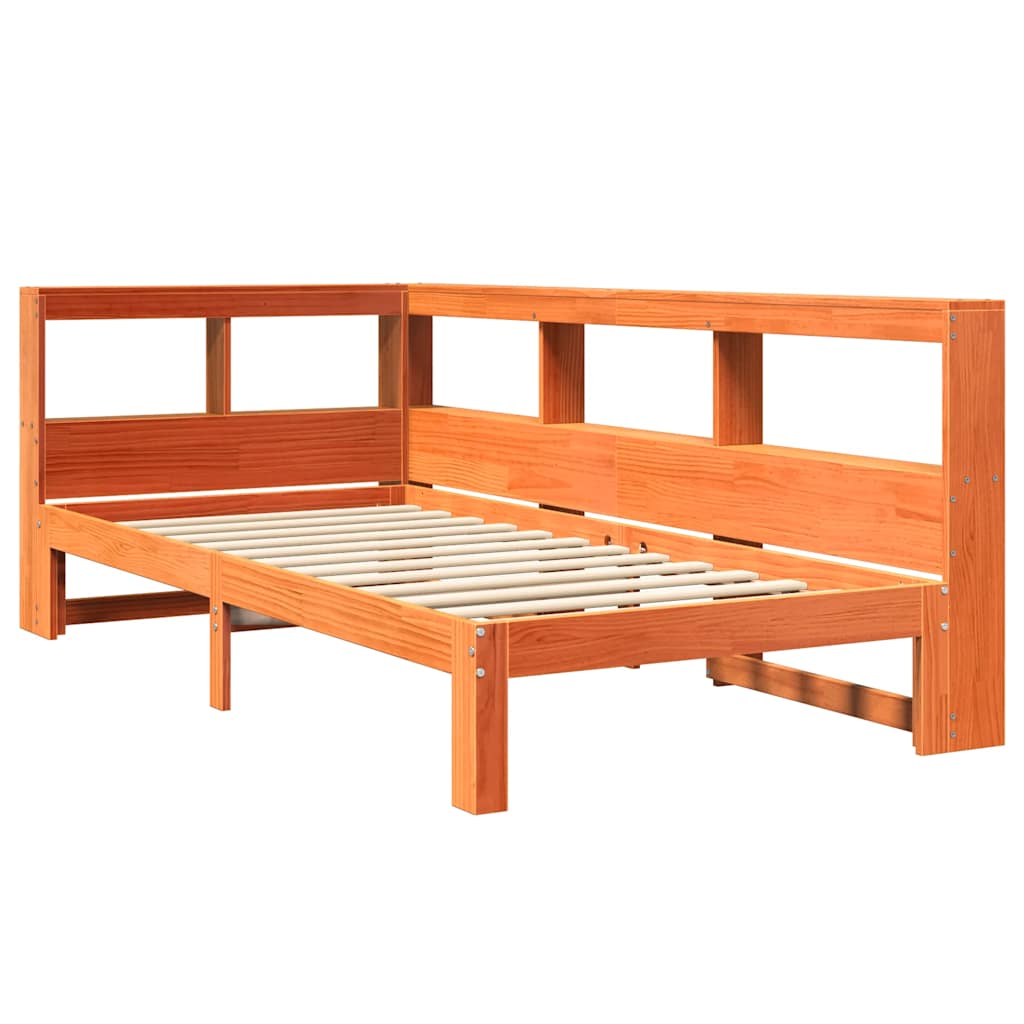 Massivholzbett mit Regal ohne Matratze Wachsbraun 90x200 cm