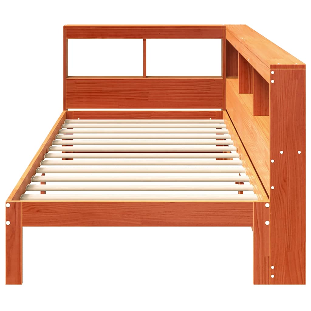 Massivholzbett mit Regal ohne Matratze Wachsbraun 90x200 cm