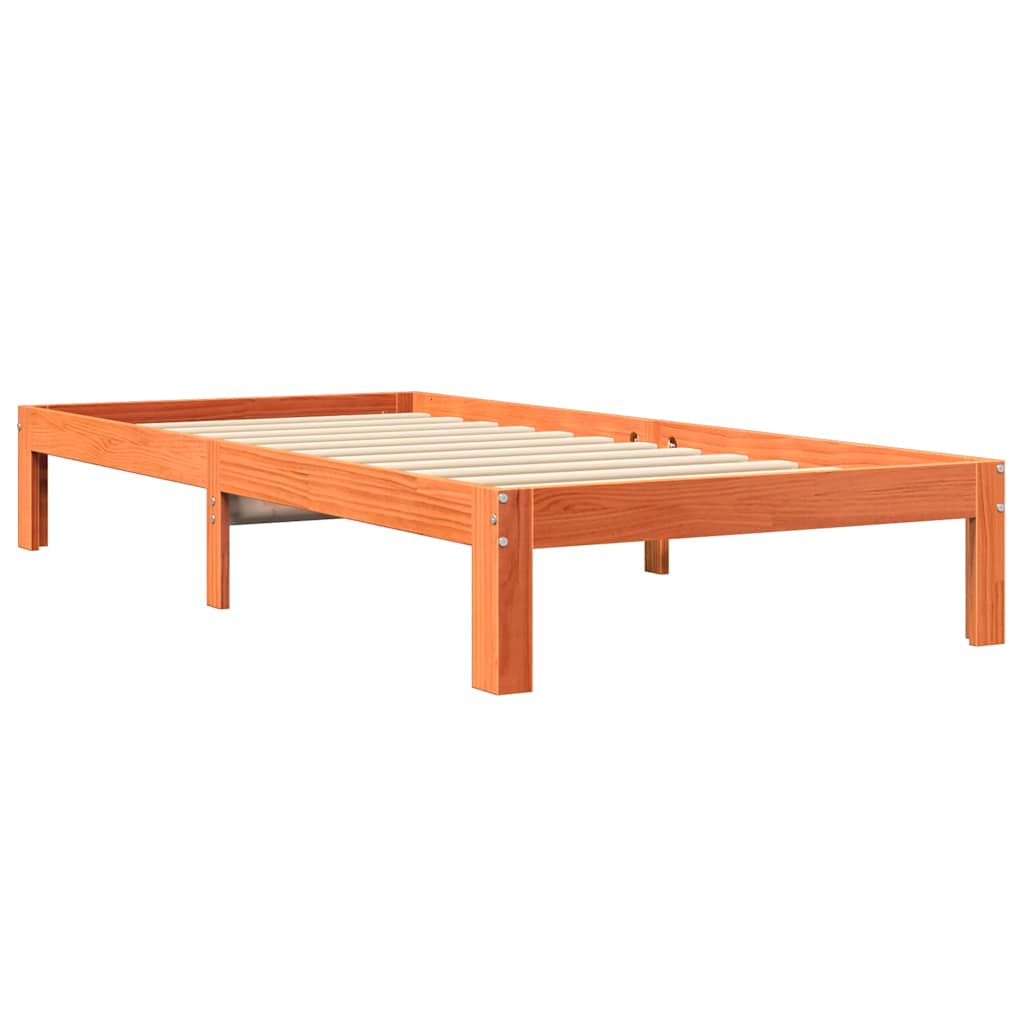 Massivholzbett mit Regal ohne Matratze Wachsbraun 90x200 cm