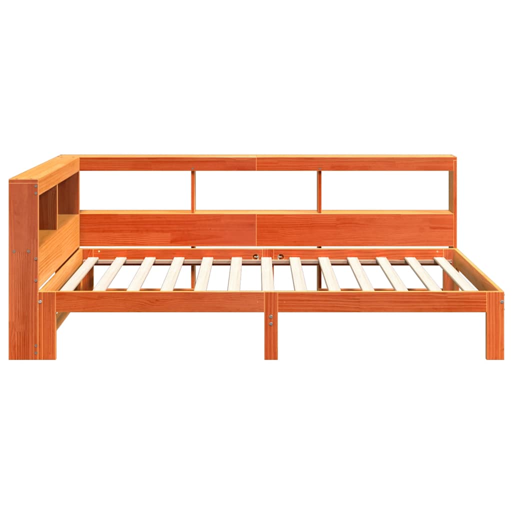 Massivholzbett mit Regal ohne Matratze Wachsbraun 90x200 cm