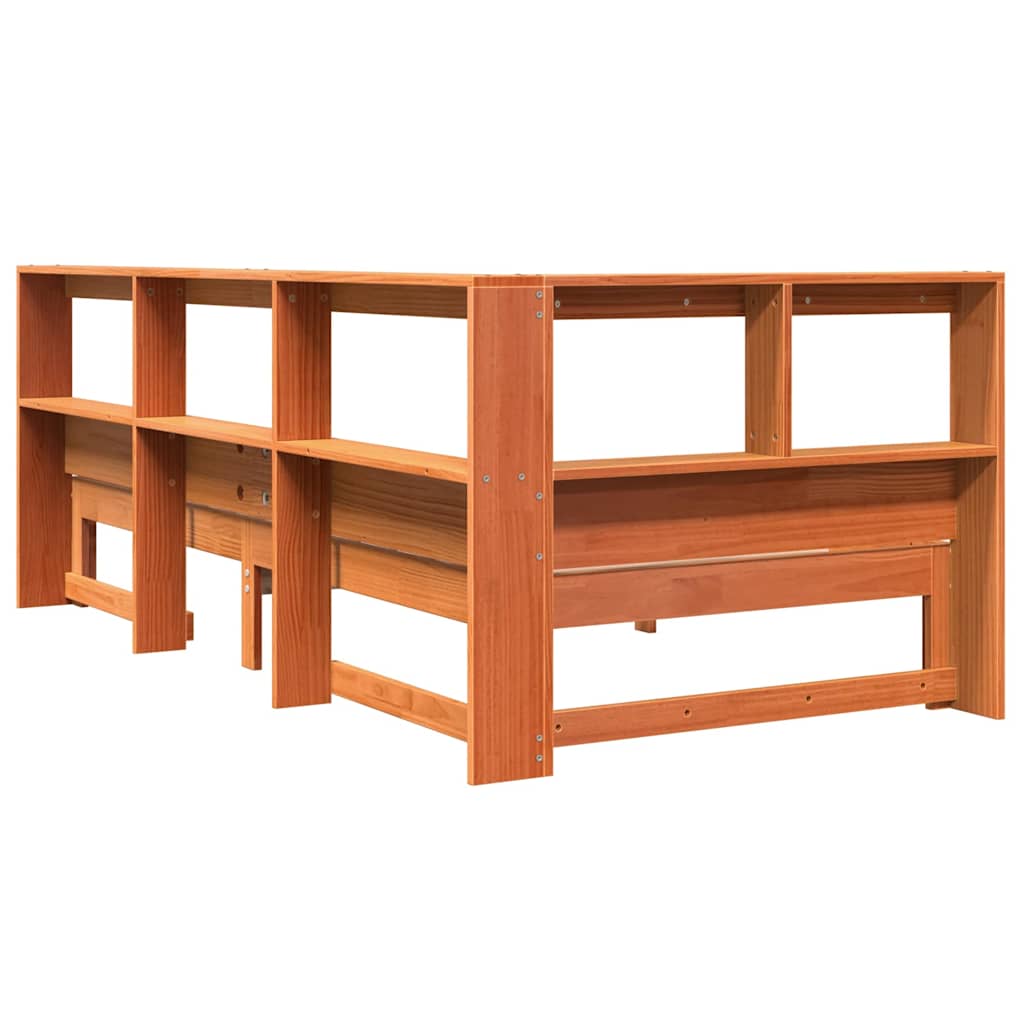 Massivholzbett mit Regal ohne Matratze Wachsbraun 90x200 cm