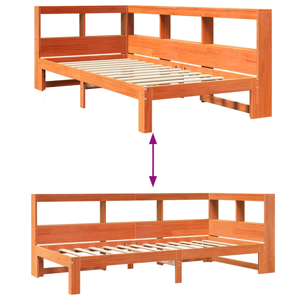 Massivholzbett mit Regal ohne Matratze Wachsbraun 90x200 cm
