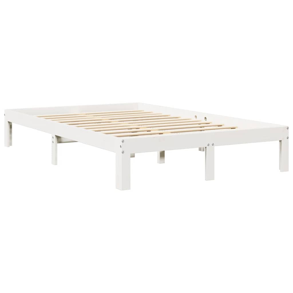 Massivholzbett mit Regal ohne Matratze Weiß 135x190 cm Kiefer