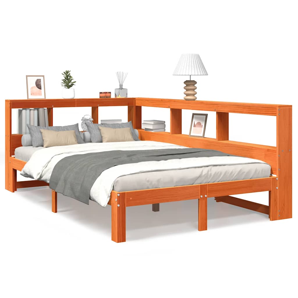 Lit en bois massif avec étagère sans matelas ciré marron 120x190 cm