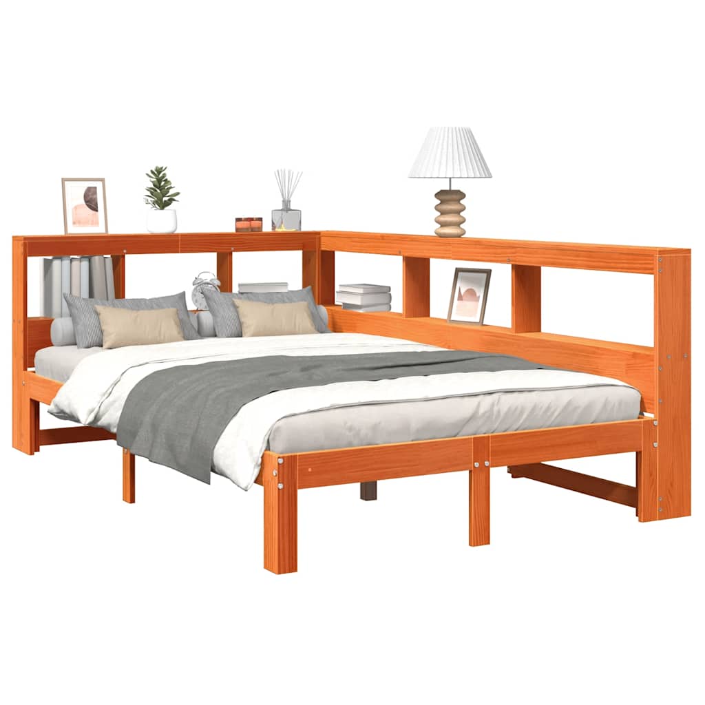 Lit en bois massif avec étagère sans matelas ciré marron 120x190 cm