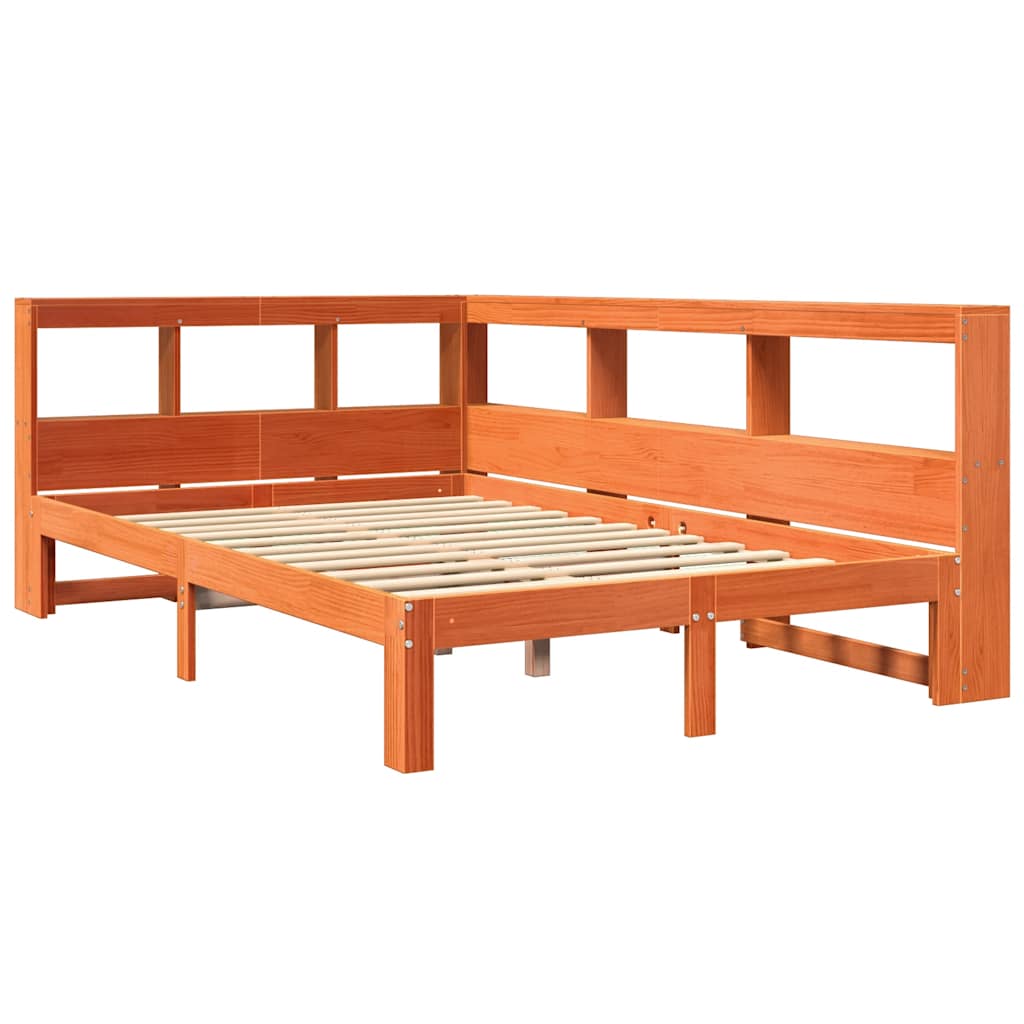 Lit en bois massif avec étagère sans matelas ciré marron 120x190 cm