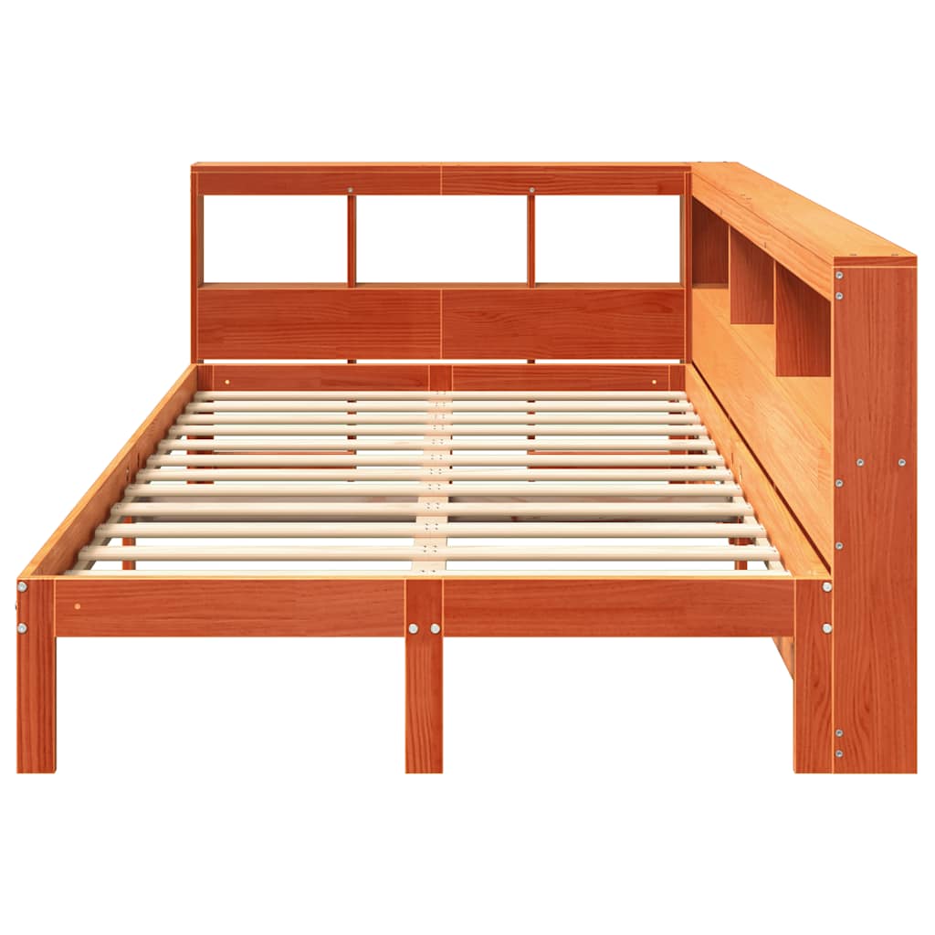 Lit en bois massif avec étagère sans matelas ciré marron 120x190 cm