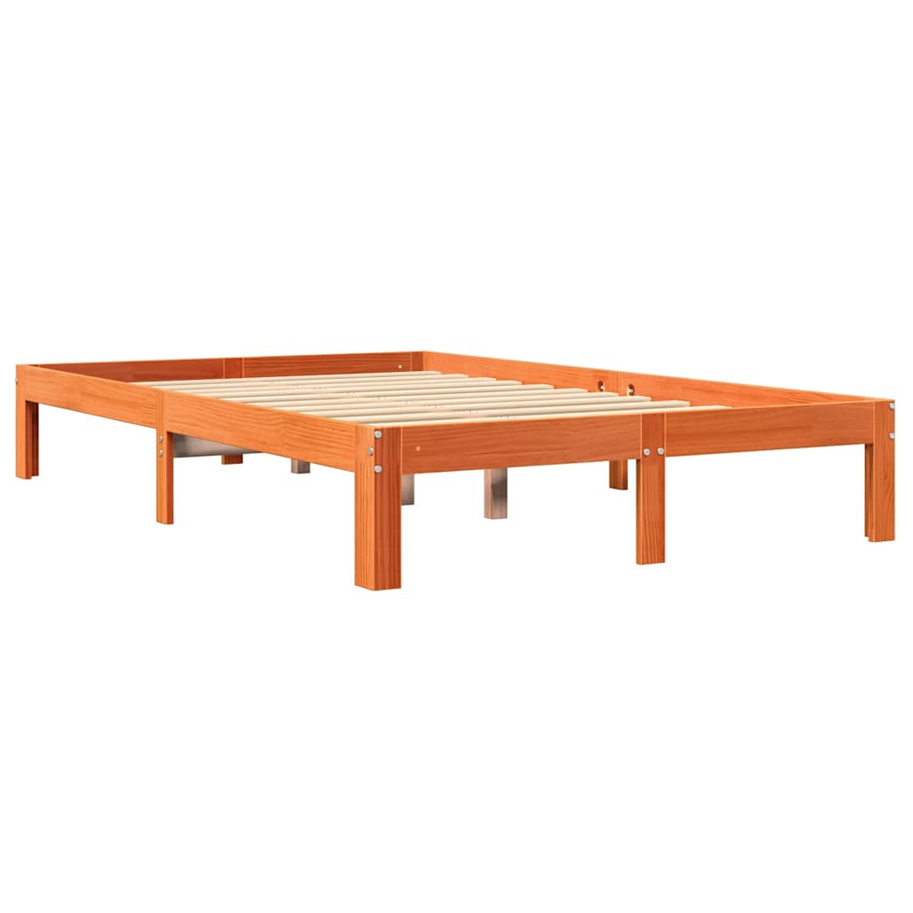 Lit en bois massif avec étagère sans matelas ciré marron 120x190 cm