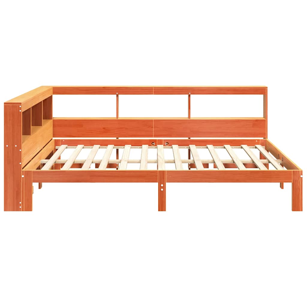 Lit en bois massif avec étagère sans matelas ciré marron 120x190 cm