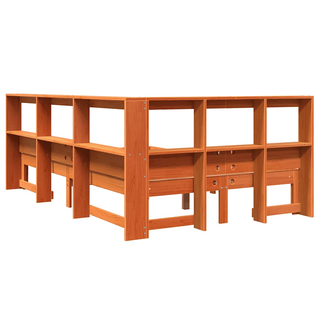 Lit en bois massif avec étagère sans matelas ciré marron 120x190 cm
