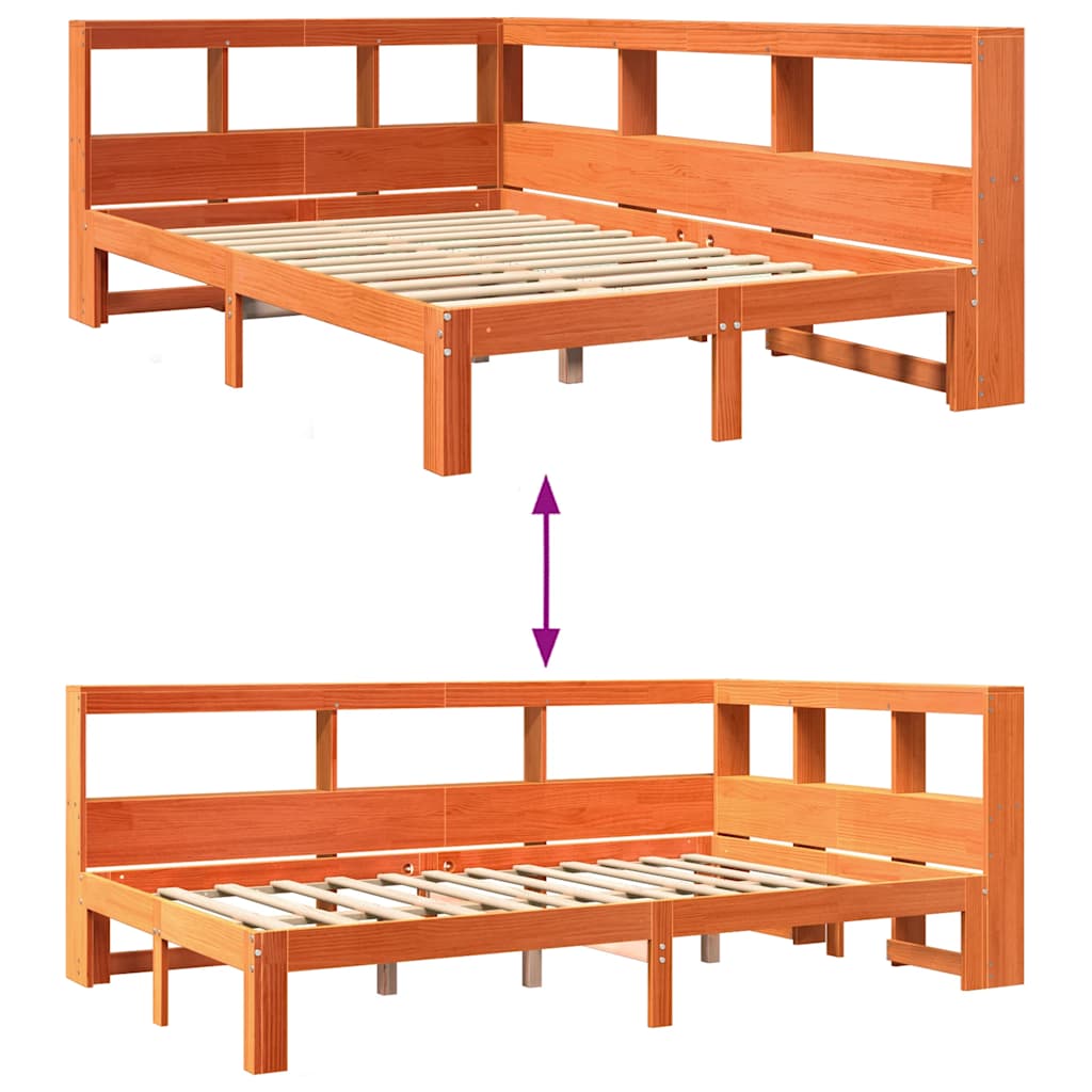 Lit en bois massif avec étagère sans matelas ciré marron 120x190 cm