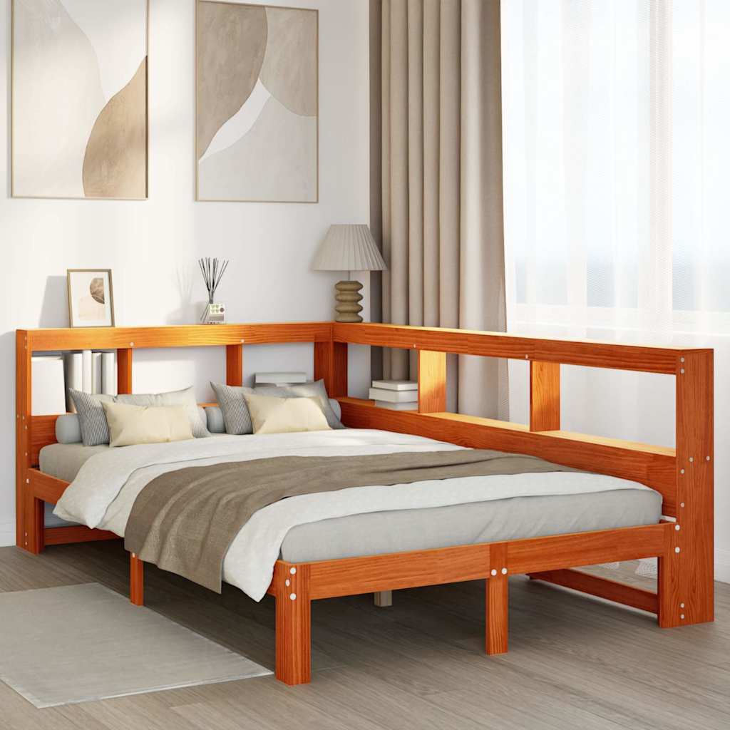 Lit en bois massif avec étagère sans matelas ciré marron 120x190 cm