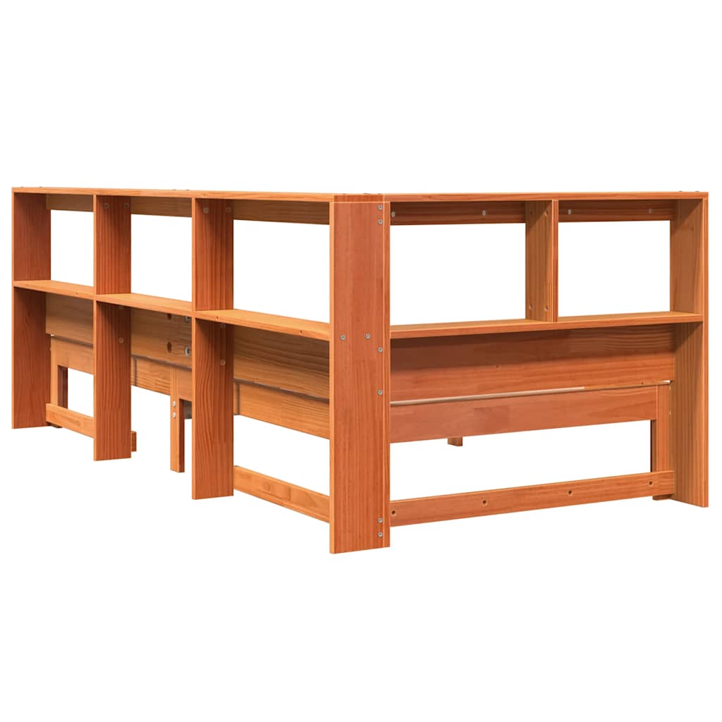 Massivholzbett mit Regal ohne Matratze Wachsbraun 90x190 cm