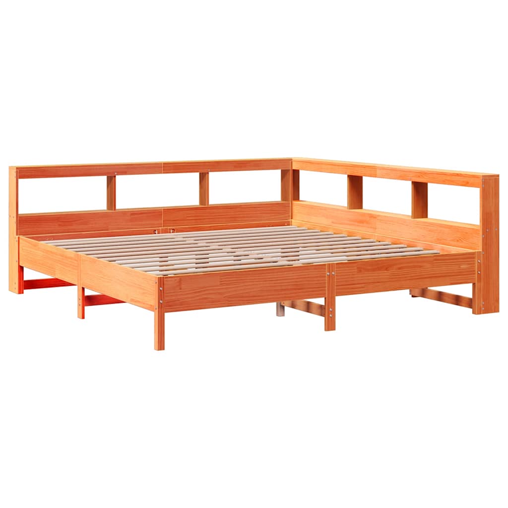 Massivholzbett mit Regal ohne Matratze Wachsbraun 200x200 cm