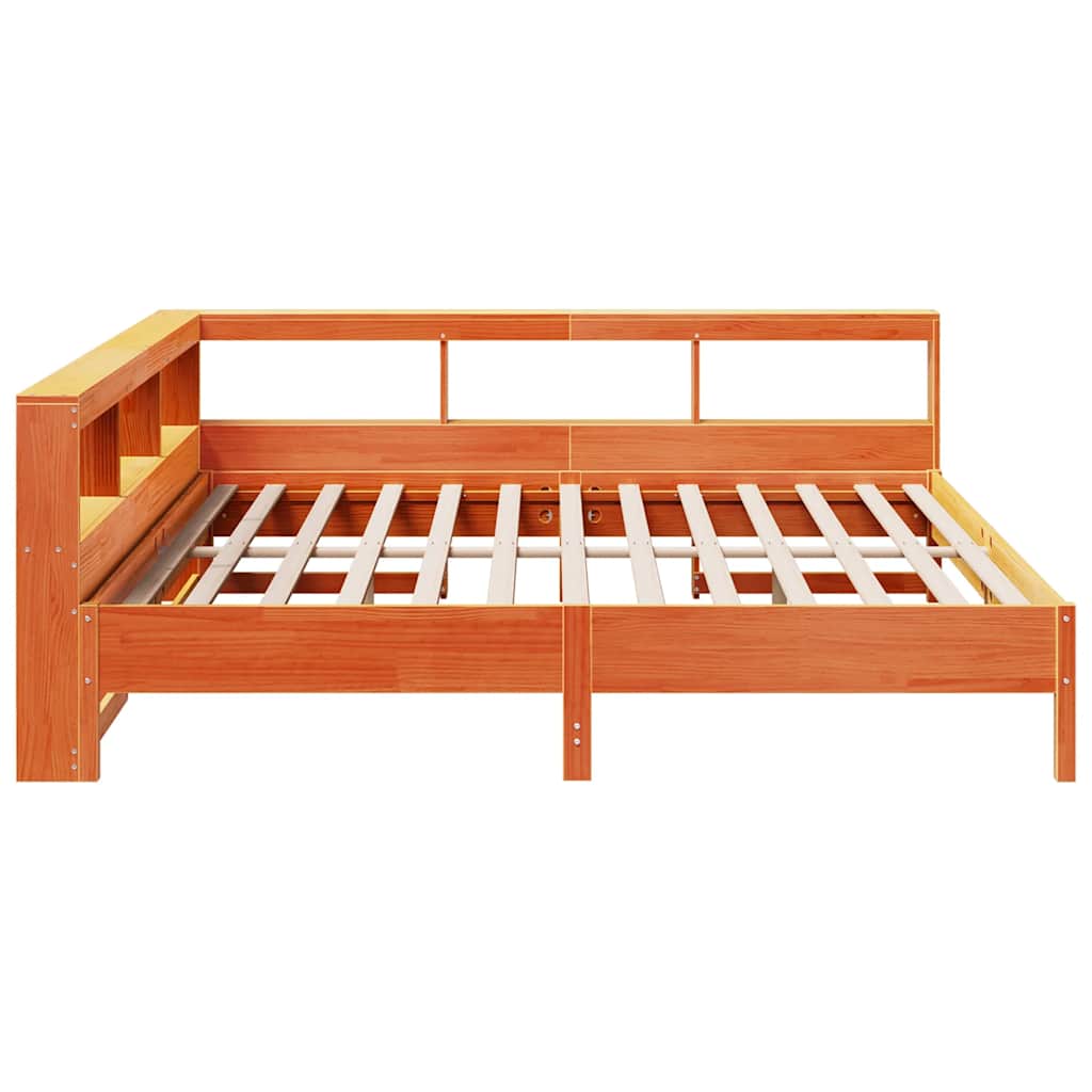 Massivholzbett mit Regal ohne Matratze Wachsbraun 200x200 cm