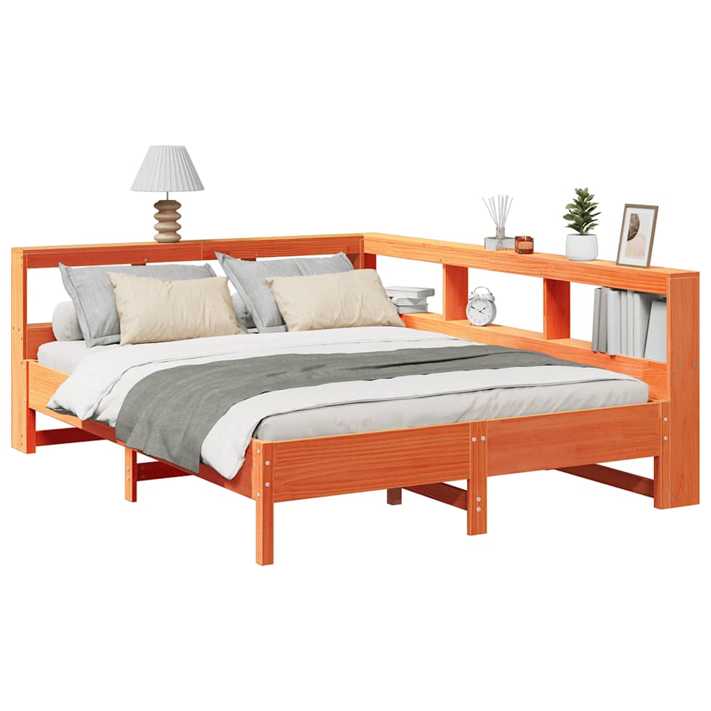 Massivholzbett mit Regal ohne Matratze Wachsbraun 140x200 cm