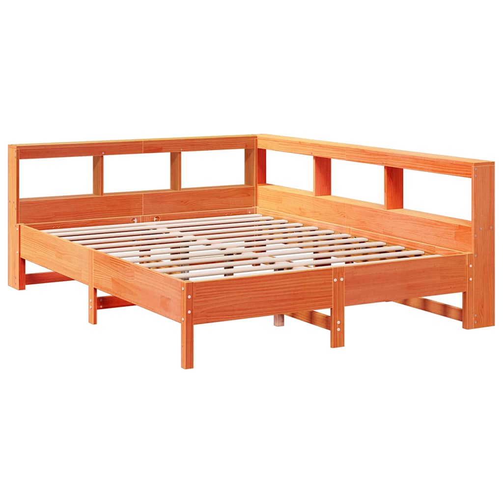Massivholzbett mit Regal ohne Matratze Wachsbraun 140x200 cm