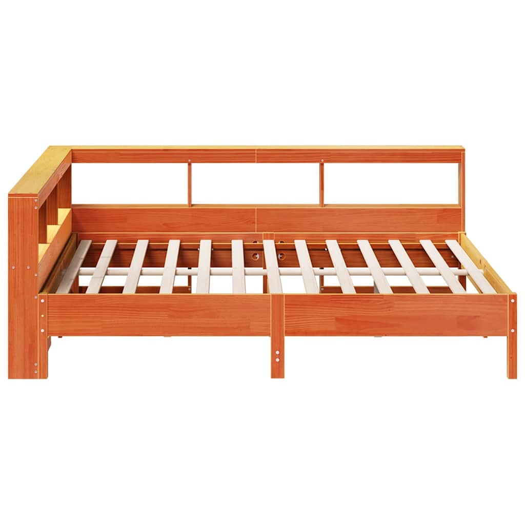 Massivholzbett mit Regal ohne Matratze Wachsbraun 140x200 cm