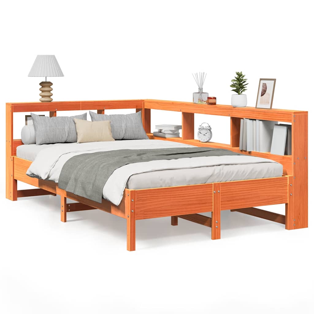 Massivholzbett mit Regal ohne Matratze Wachsbraun 120x200 cm