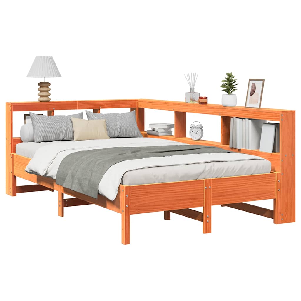 Massivholzbett mit Regal ohne Matratze Wachsbraun 120x200 cm