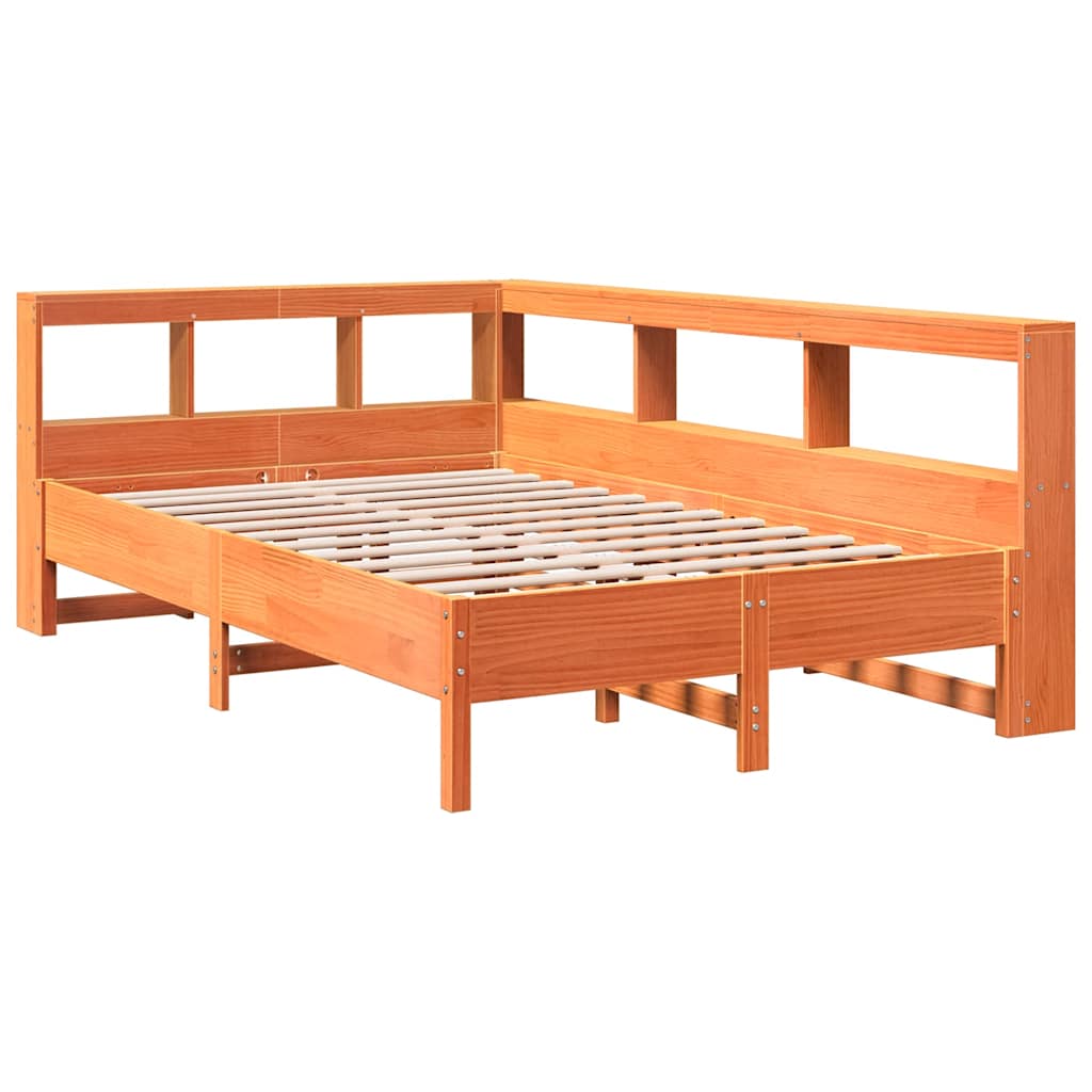 Massivholzbett mit Regal ohne Matratze Wachsbraun 120x200 cm