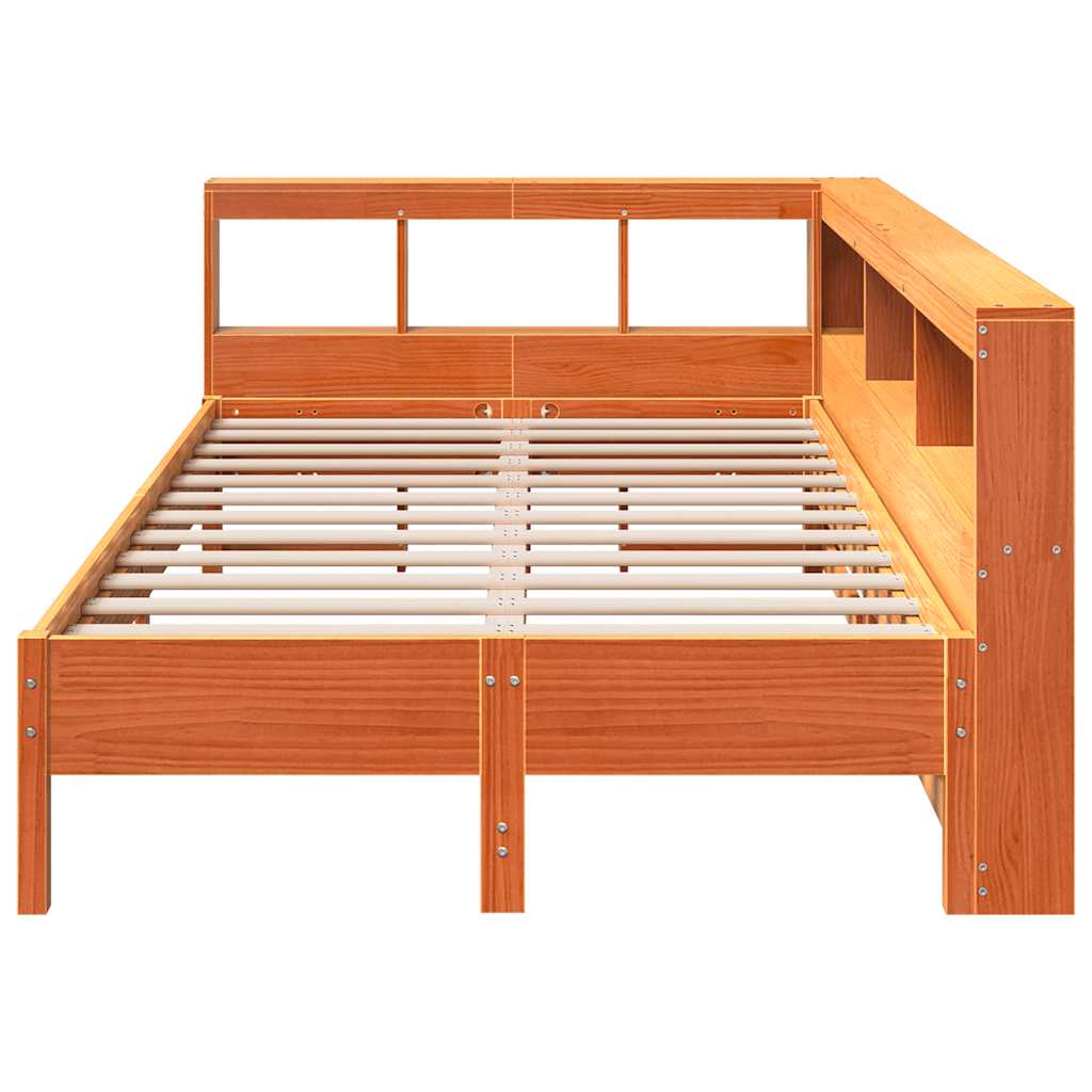 Massivholzbett mit Regal ohne Matratze Wachsbraun 120x200 cm