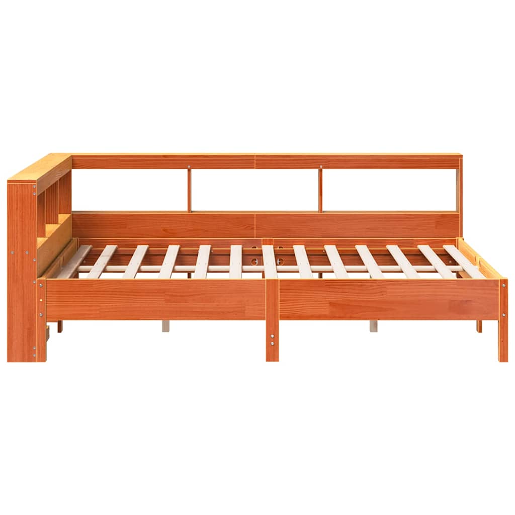 Massivholzbett mit Regal ohne Matratze Wachsbraun 120x200 cm